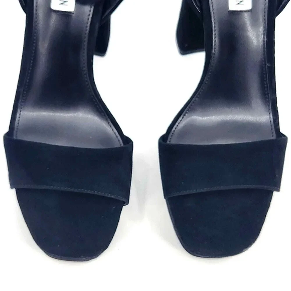 Steve Madden Lessa Platform Sandals Womens Size 9.5 Black Suede Chunky Heels Y2K